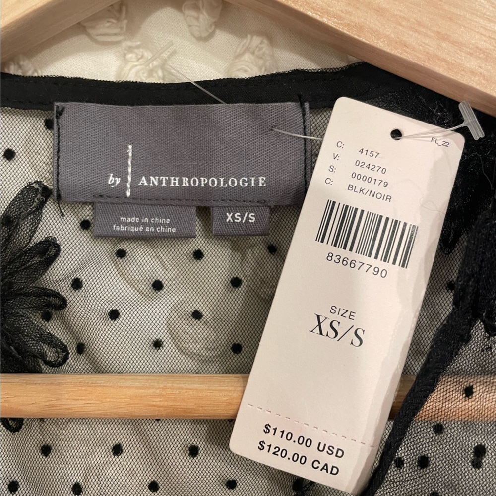 Antropologie NWT Sheer Black Floral Top - Picture 3 of 5